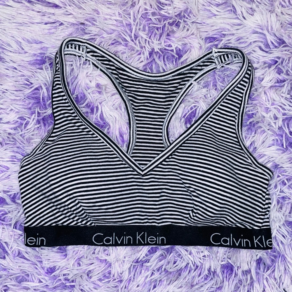 Calvin Klein Black and White Striped Sports Bra - Women’s Size S